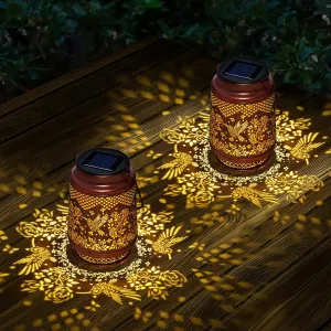 Solar Lanterns Outdoor Waterproof, Hummingbird Solar Lights Outdoor, Garden Decor Hanging Metal Lantern, Garden Lights for Yard/ Patio/Porch/Lawn, Decorative Gifts for Mom/Women