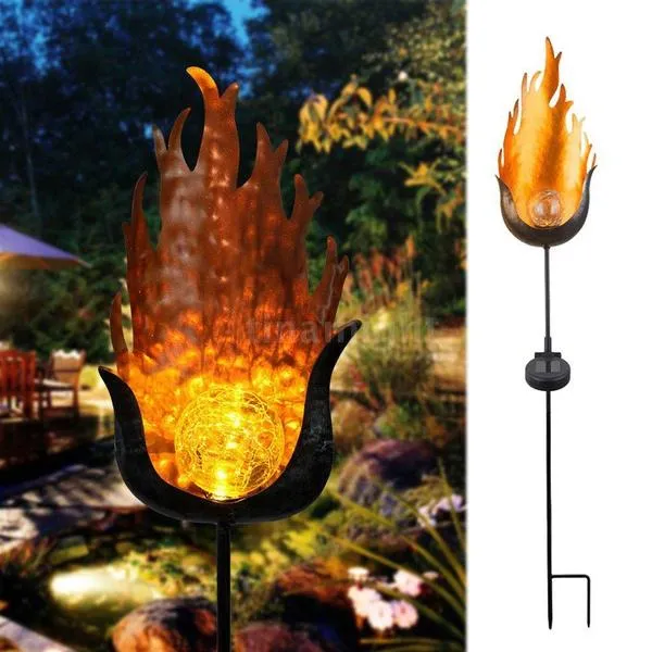 Solar LED Simulate Flame Light Lawn Lantern Lamp Waterproof Outdoor Lights