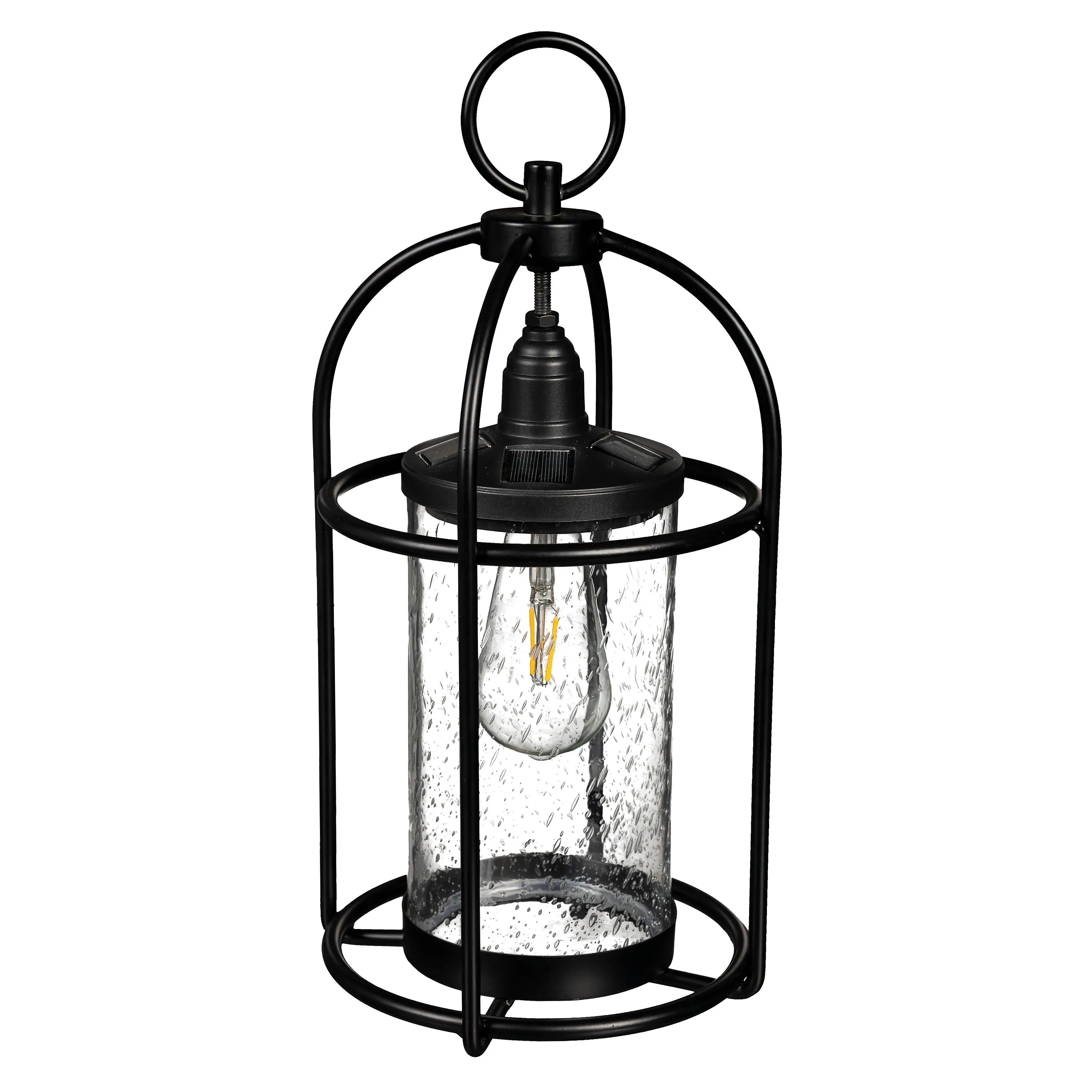 Solar Metal and Bubble Glass Edison Lantern
