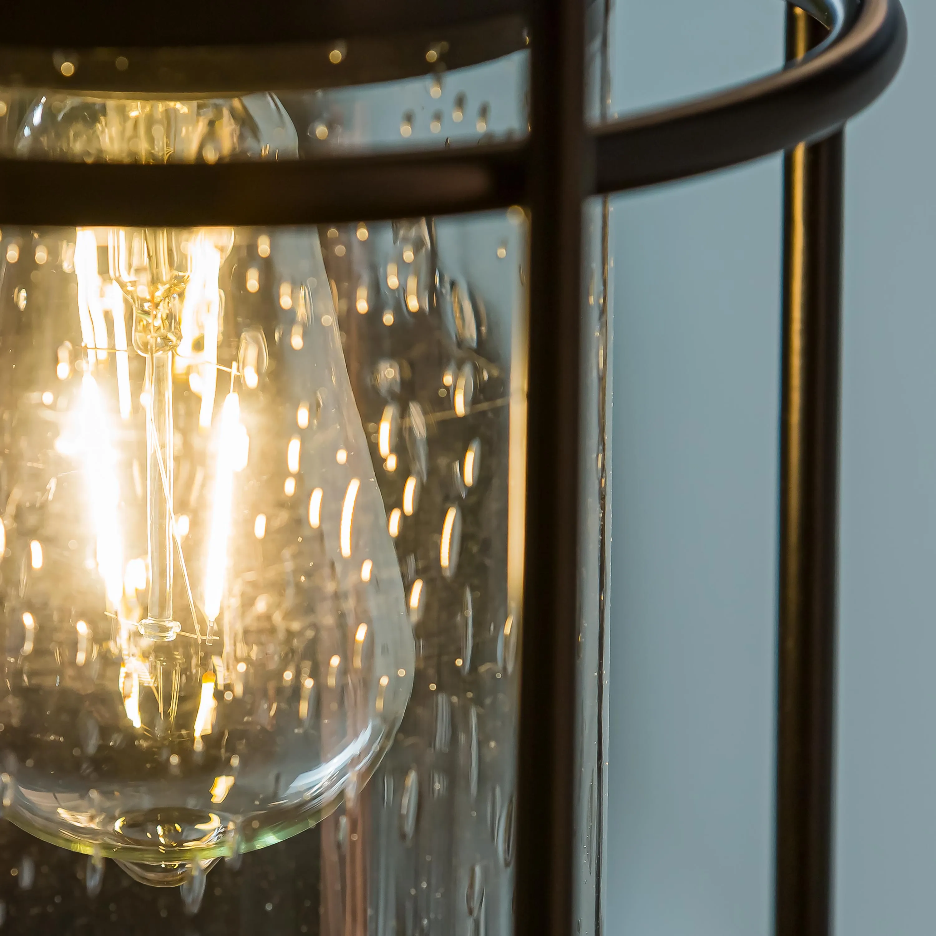 Solar Metal and Bubble Glass Edison Lantern