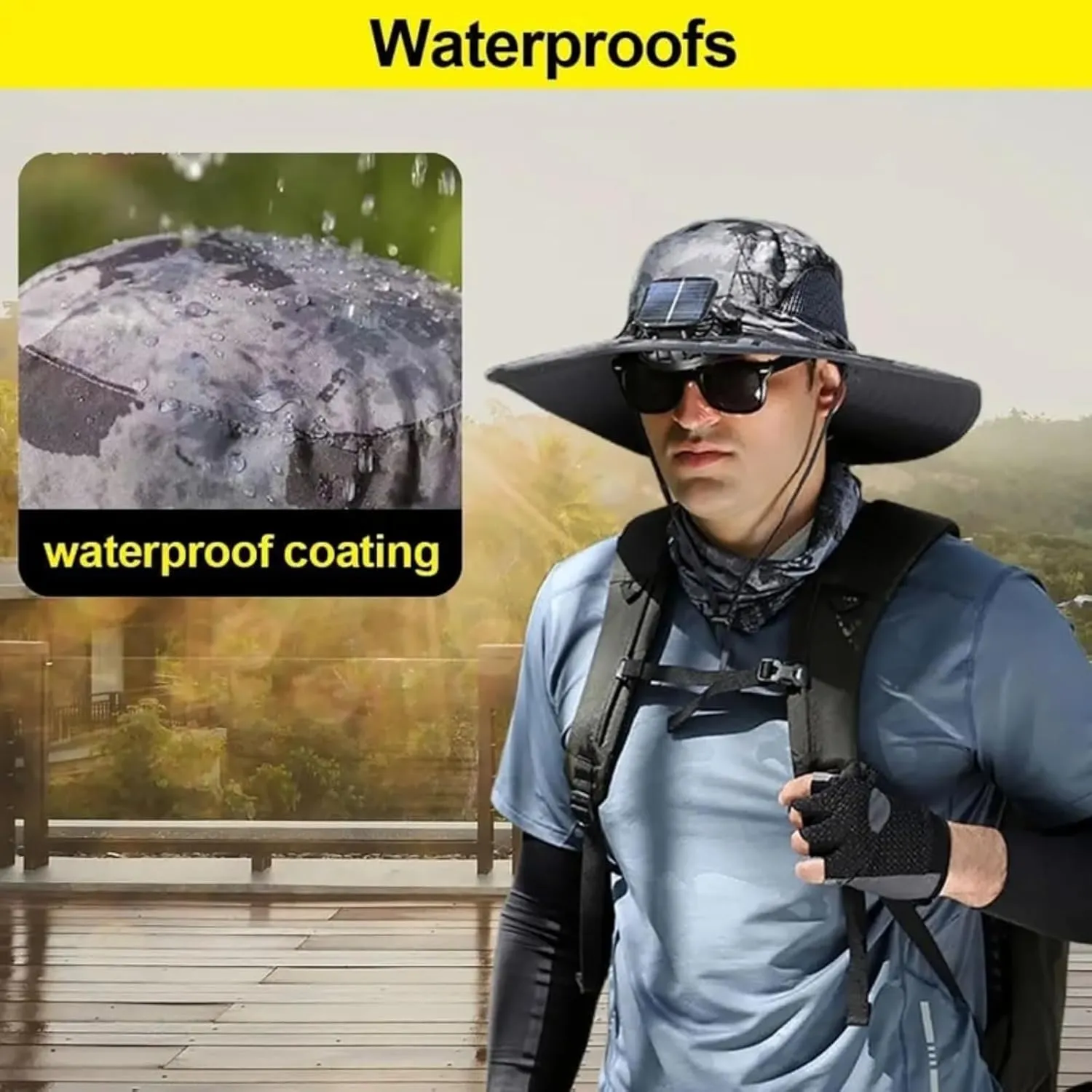 Solar Powered Fishing Hat with Fans – UPF 50  Wide Brim Fishing Hat, Waterproof & Breathable for Hiking, Fishing,