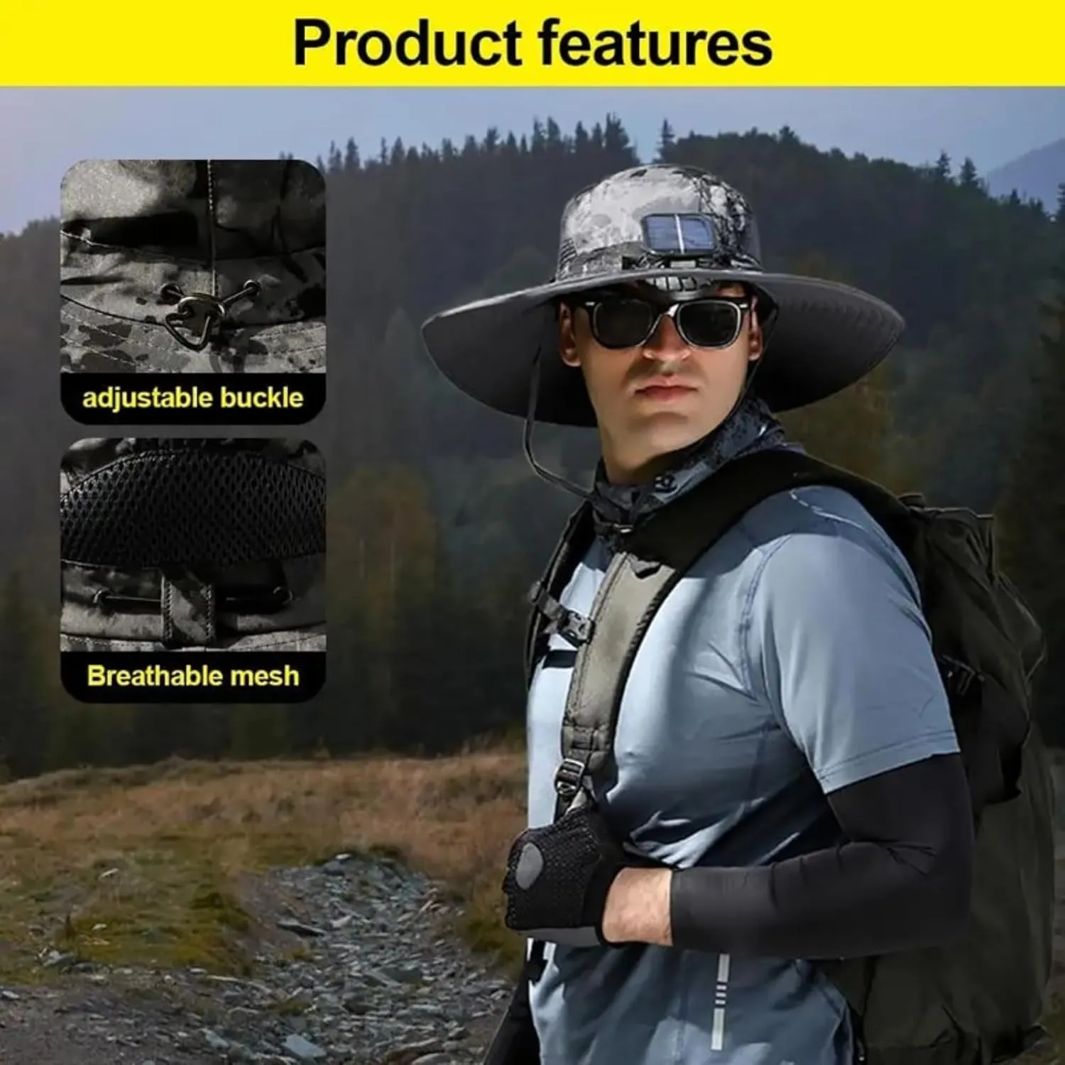 Solar Powered Fishing Hat with Fans – UPF 50  Wide Brim Fishing Hat, Waterproof & Breathable for Hiking, Fishing,