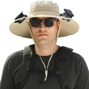 Solar Powered Fishing Hat with Fans – UPF 50  Wide Brim Fishing Hat, Waterproof & Breathable for Hiking, Fishing,