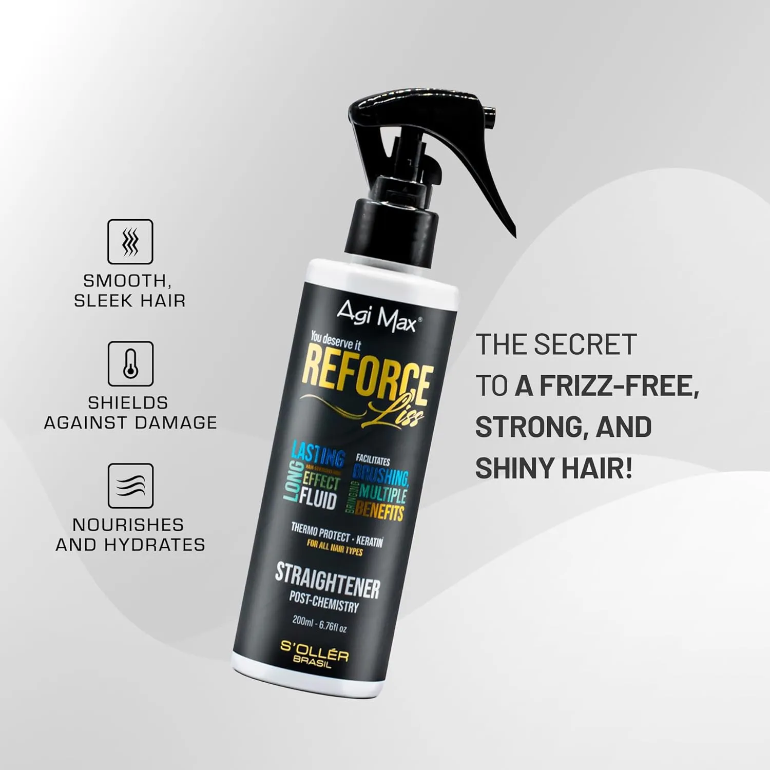 S'OLLÉR Brazilian Keratin Leave-in Spray – Frizz Control & Heat Protection for Damaged, Color-Treated Hair – Strengthens & Smooths for Salon-Quality Results – 6.8 Fl Oz