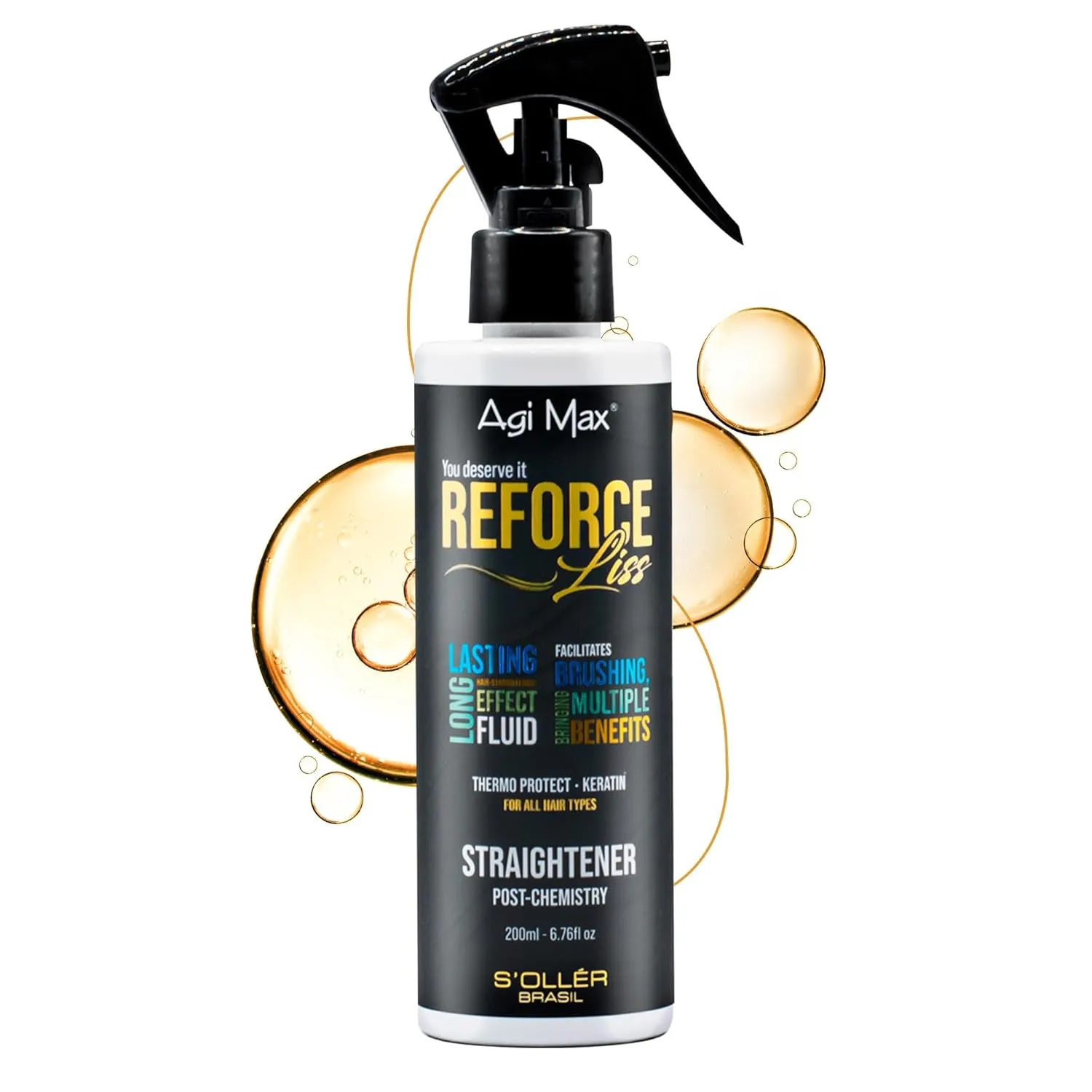 S'OLLÉR Brazilian Keratin Leave-in Spray – Frizz Control & Heat Protection for Damaged, Color-Treated Hair – Strengthens & Smooths for Salon-Quality Results – 6.8 Fl Oz