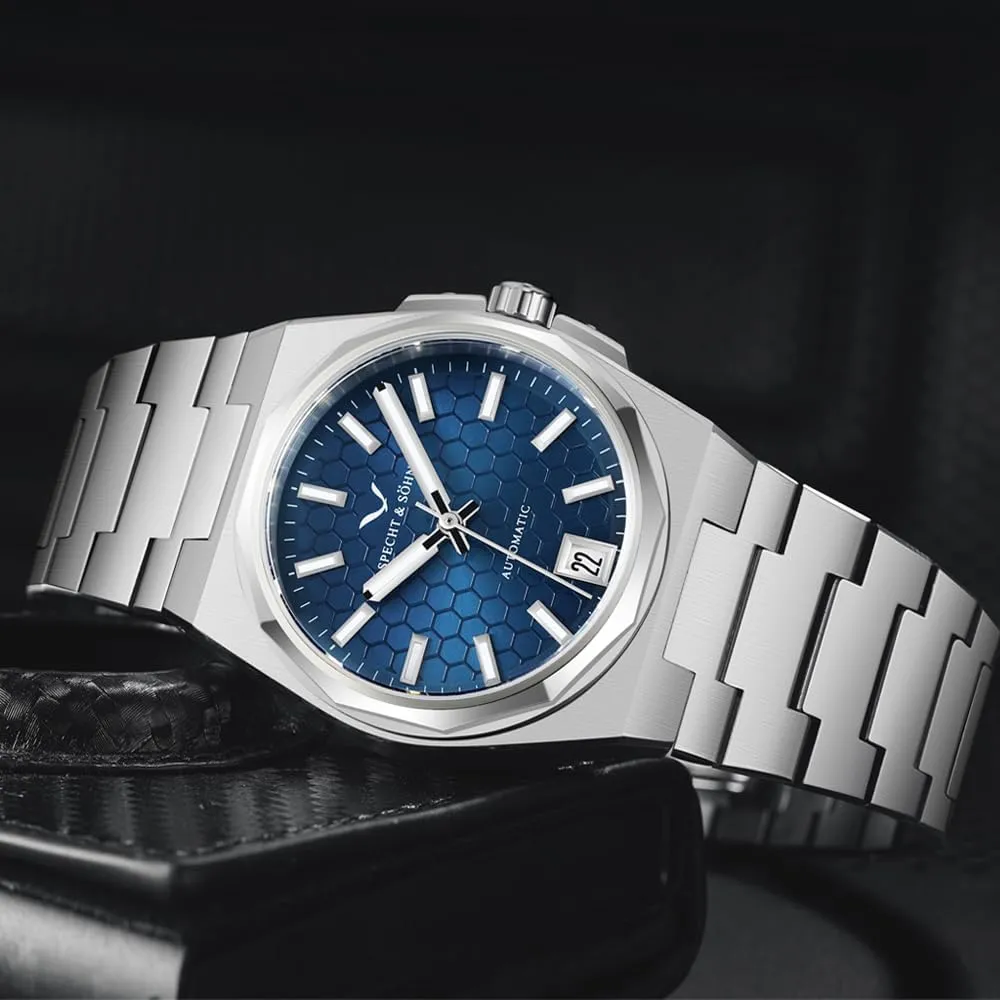 Specht & Söhne New 37MM Mens Watches NH35 Mechanical Wrist Watches Honeycomb Dial Stainless Steel Watch Waterproof