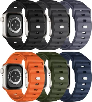 Sport Bands 6-Pack Compatible with Apple Watch Ultra 2 Band 49mm 46mm 45mm 44mm 42mm, Wide Soft Silicone Wristbands Waterproof Strap Men for iWatch Series 10 9 8 7 6 5 4 3 SE Ultra