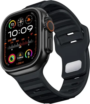 Sports Band Compatible with Apple Watch Bands for Men, 316 Stainless Steel Hidden Buckle for iWatch Ultra2/Ultra 49mm Series 10 46mm 9/8/7 45mm SE2/SE/6/5/4 44mm 3/2/1 42mm, Black