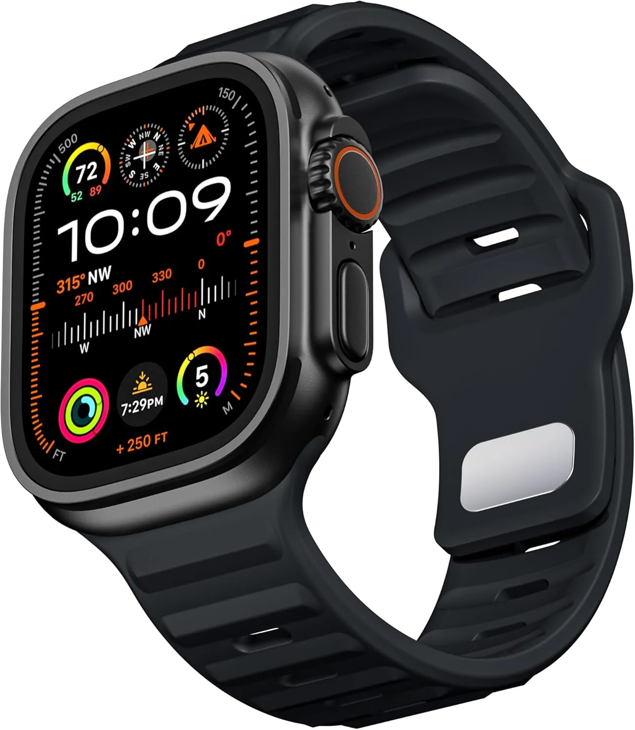 Sports Band Compatible with Apple Watch Bands for Men, 316 Stainless Steel Hidden Buckle for iWatch Ultra2/Ultra 49mm Series 10 46mm 9/8/7 45mm SE2/SE/6/5/4 44mm 3/2/1 42mm, Black