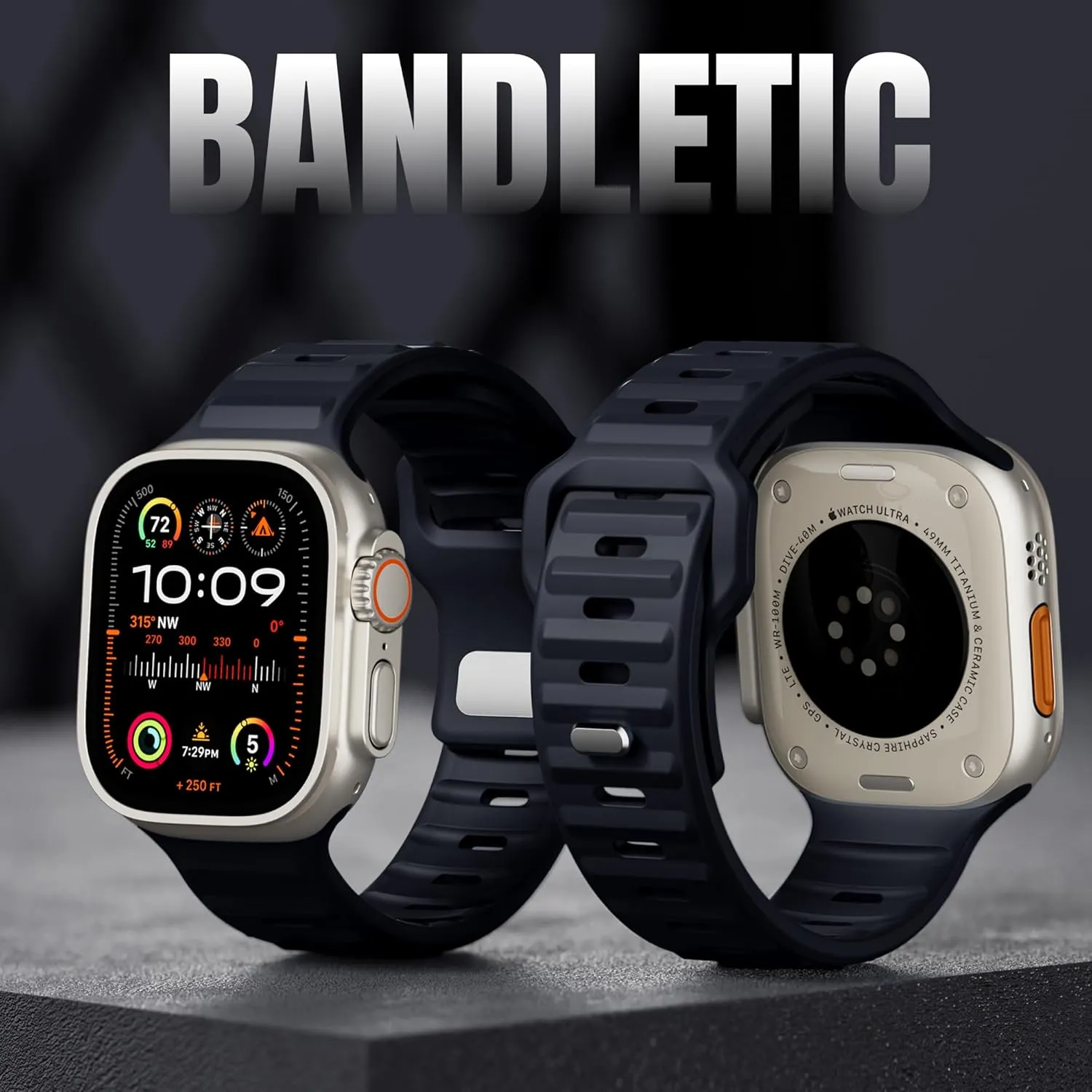 Sports Band Compatible with Apple Watch Bands for Men, 316 Stainless Steel Hidden Buckle for iWatch Ultra2/Ultra 49mm Series 10 46mm 9/8/7 45mm SE2/SE/6/5/4 44mm 3/2/1 42mm, Black