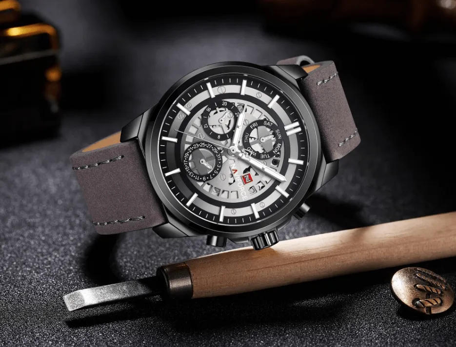 Sports Men's Leather Waterproof Date Display Casual Analog Luxury Watches Unique Design Perfect Gift