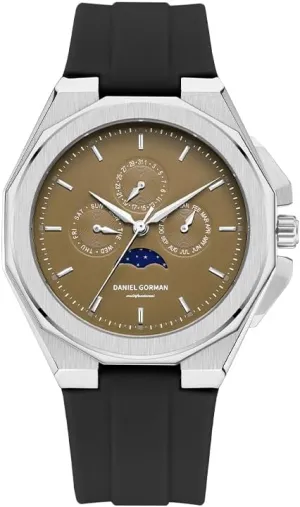 Sporty Men Wristwatch Chronograph Watch Function 3 Eyes Luminous Hands Stainless Steel Case Soft Silicone Strap Reloj with Calendar, Moon Phase