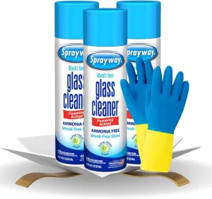 Sprayway Glass Cleaner Spray 19 oz Bundle with Pair of Gloves - Window Cleaner - Sprayway Glass Cleaner Spray - Mirror Cleaner - Shower Glass Cleaner - Streak-Free Shine - (4 Items)