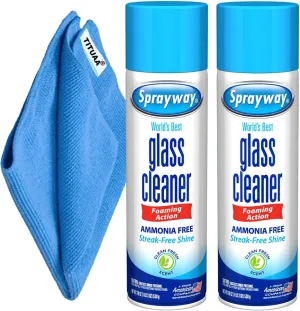 Sprayway, Glass Cleaner, window cleaner, Pack of 2 spray foam with 1-Pack Bonus Tituaa Mk 16x16 Microfiber Cleaning Cloth Towel Rags (19 Oz Can)