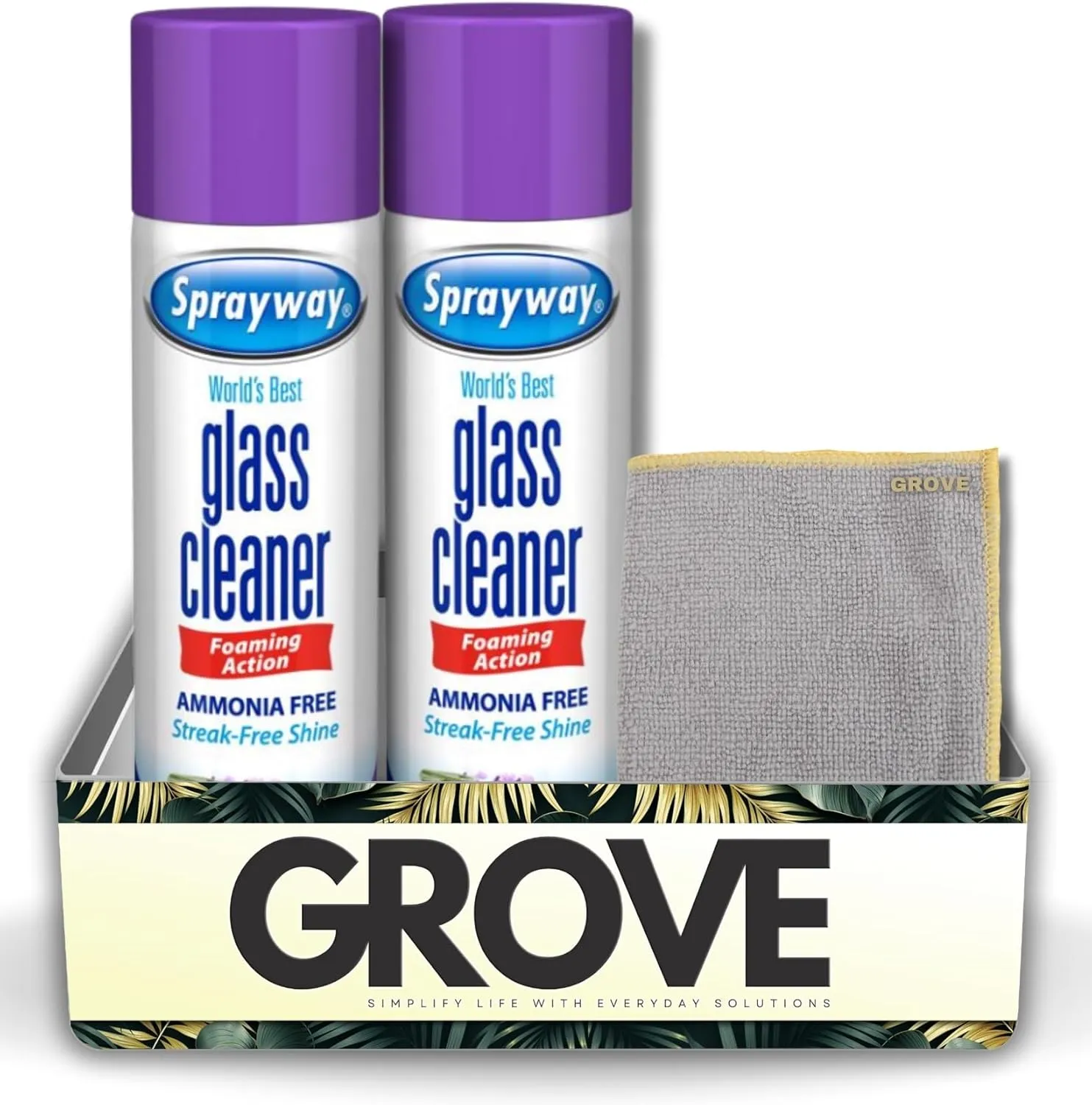 Sprayway Lavender Scent Glass Cleaner Spray 19 oz Bundle with Microfiber Cloth - Ammonia-Free Window Cleaner - Mirror Cleaner - Shower Glass Cleaner - Streak-Free Shine - (3 Items)