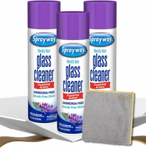 Sprayway Lavender Scent Glass Cleaner Spray 19 oz Bundle with Microfiber Cloth - Ammonia-Free Window Cleaner - Mirror Cleaner - Shower Glass Cleaner - Streak-Free Shine - (4 Items)