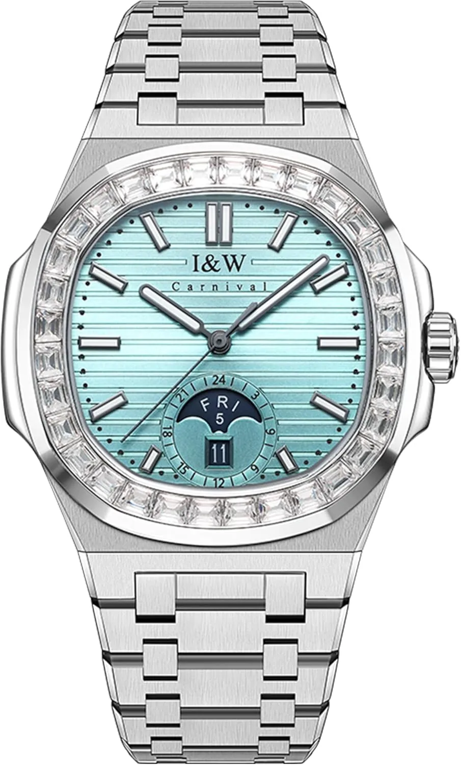 Stainless Steel Mechanical Watch, 41mm Case, Mineral Glass, Day/Date Display, 50m Water Resistant