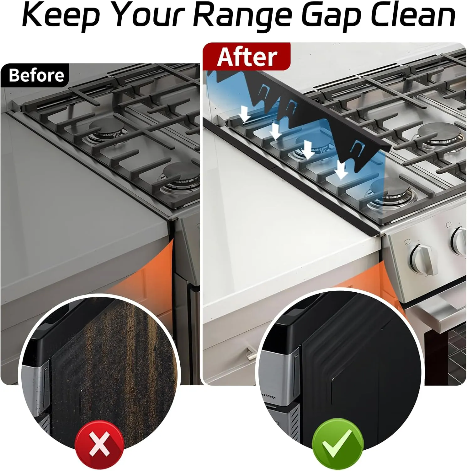 Stainless Steel Stove Gap Covers (2 Pack), Stove Gap Filler, Stove Counter Gap Guards for Kitchen, Range Trim Kit, Easy Clean with Heat Resistant, Adjustable Length 13.8” to 27.6”, Width 0.79"