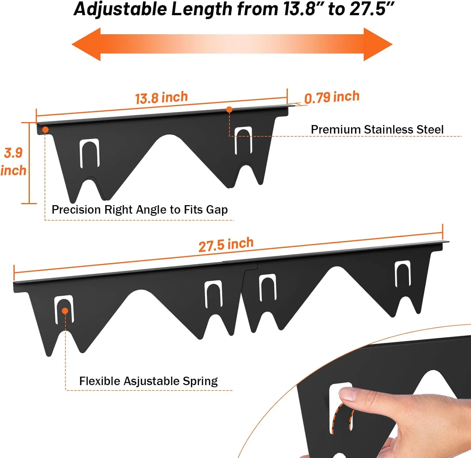 Stainless Steel Stove Gap Covers (2PCS),Stove Gap Filler,Range Trim Kit,Stove Guard for Kitchen Oven Gap Between Stovetop and Counter,Easy Clean Heat Resistant,Adjustable Length 13.8'' to 27.5'',Black