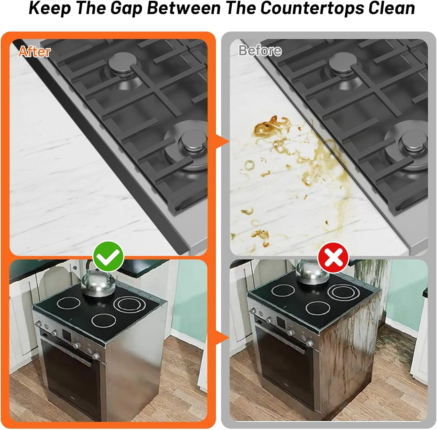 Stainless Steel Stove Gap Covers (2PCS),Stove Gap Filler,Range Trim Kit,Stove Guard for Kitchen Oven Gap Between Stovetop and Counter,Easy Clean Heat Resistant,Adjustable Length 13.8'' to 27.5'',Black