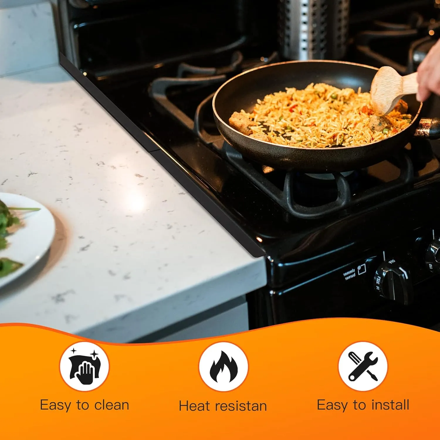 Stainless Steel Stove Gap Covers,Stove Gap Filler, Range Trim Kit, Stove Gap Guards, Heat Resistant and Easy to Clean, Easy retractable Length 13.8" to 27.5", Width 0.79",Black(2PCS)