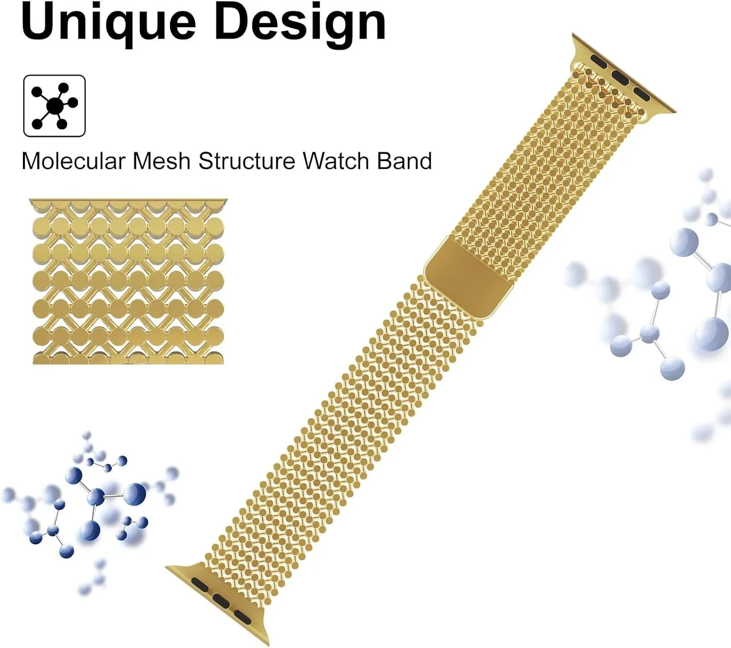Stainless Steel Watch Band，For Apple Watch Band 38/40/41mm Women Men,Smartwatch Bands Adjustable Strap Magnetic Clasp Molecular Structure Mesh Wristband For iWatch Series SE/9/8/7/6/5/4/3/2/1