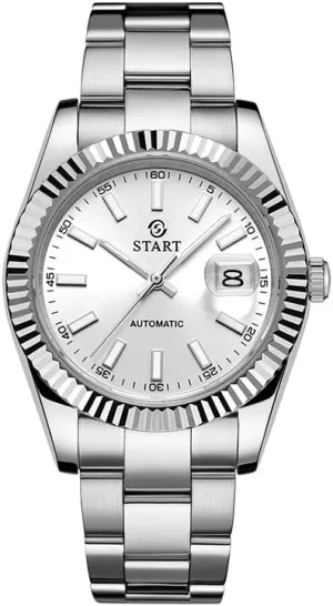 【Start】 Men's Watch Luminous Scale Dial Automatic Mechanical Watch Date Function Waterproof Metal Watch