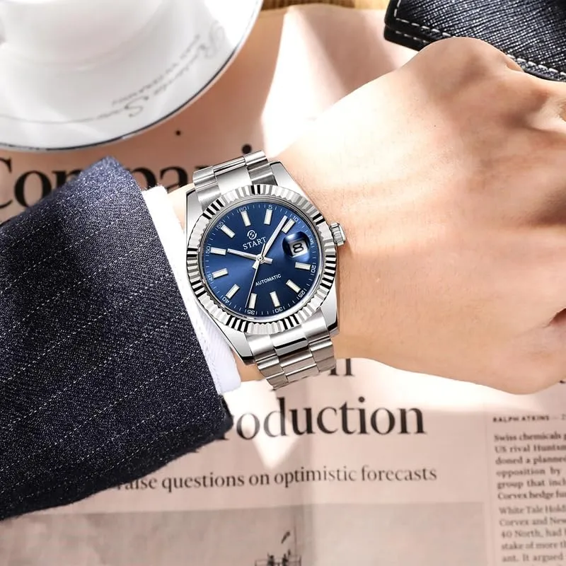 【Start】 Men's Watch Luminous Scale Dial Automatic Mechanical Watch Date Function Waterproof Metal Watch