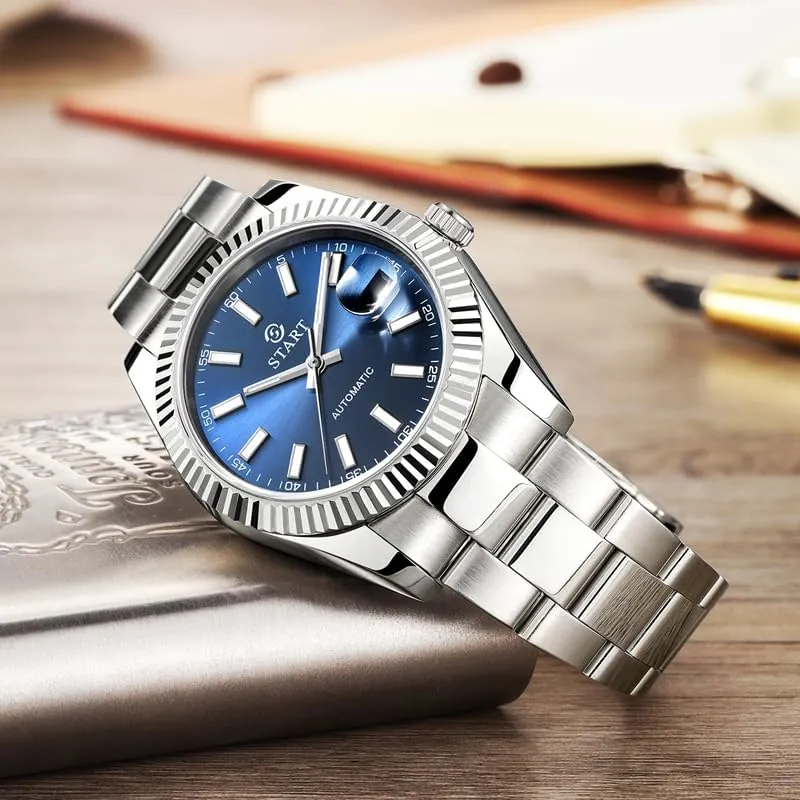 【Start】 Men's Watch Luminous Scale Dial Automatic Mechanical Watch Date Function Waterproof Metal Watch