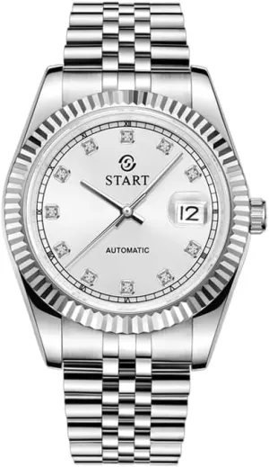 【Start】 Men's Waterproof Watch Zircon Dial Automatic Mechanical Watch Calendar Function Metal Watch