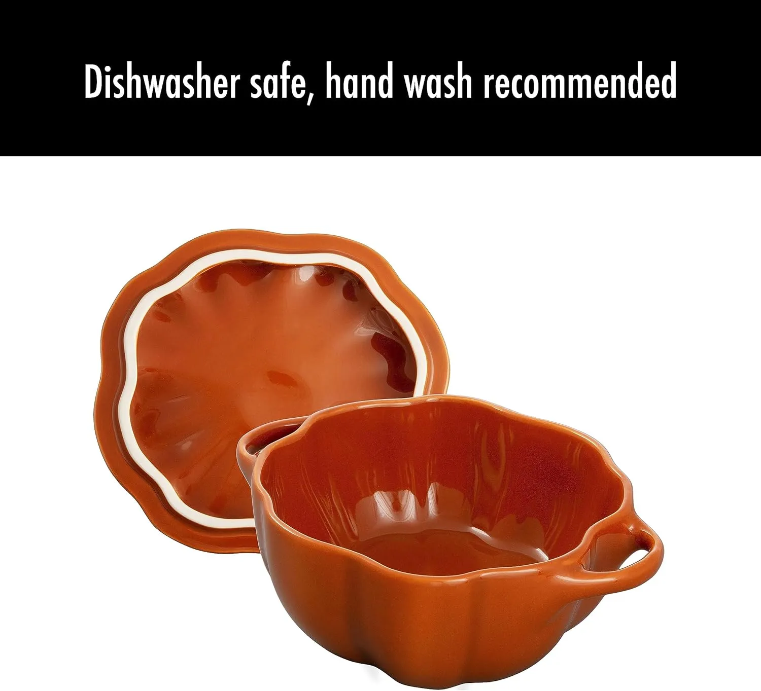 STAUB 0.5-qt Petite Ceramic, Oven & Stove Safe up to 572°F, Pumpkin Dish, Baking , Candy Dish, Burnt Orange