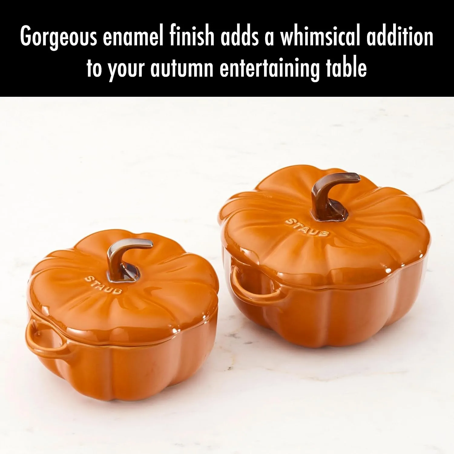 STAUB 0.5-qt Petite Ceramic, Oven & Stove Safe up to 572°F, Pumpkin Dish, Baking , Candy Dish, Burnt Orange