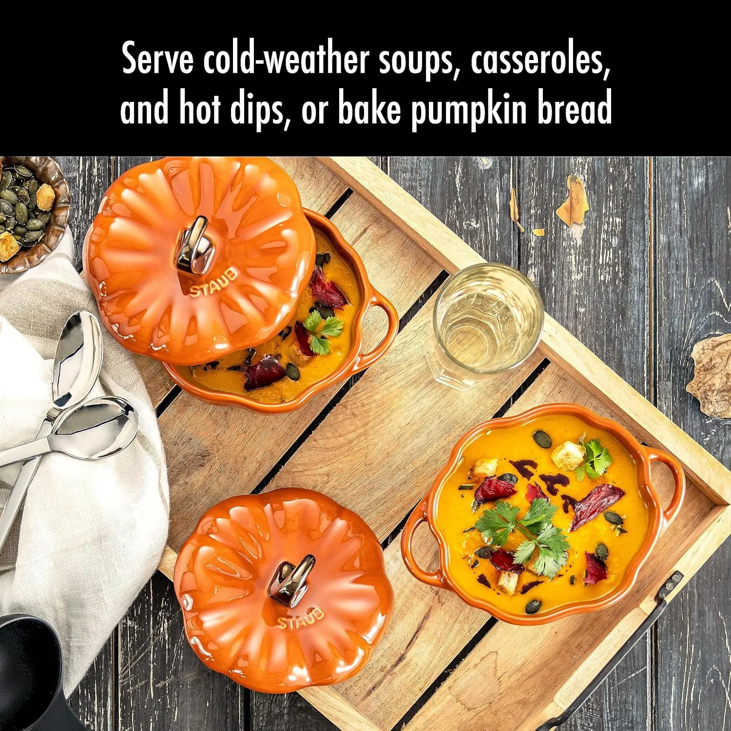 STAUB 0.5-qt Petite Ceramic, Oven & Stove Safe up to 572°F, Pumpkin Dish, Baking , Candy Dish, Burnt Orange