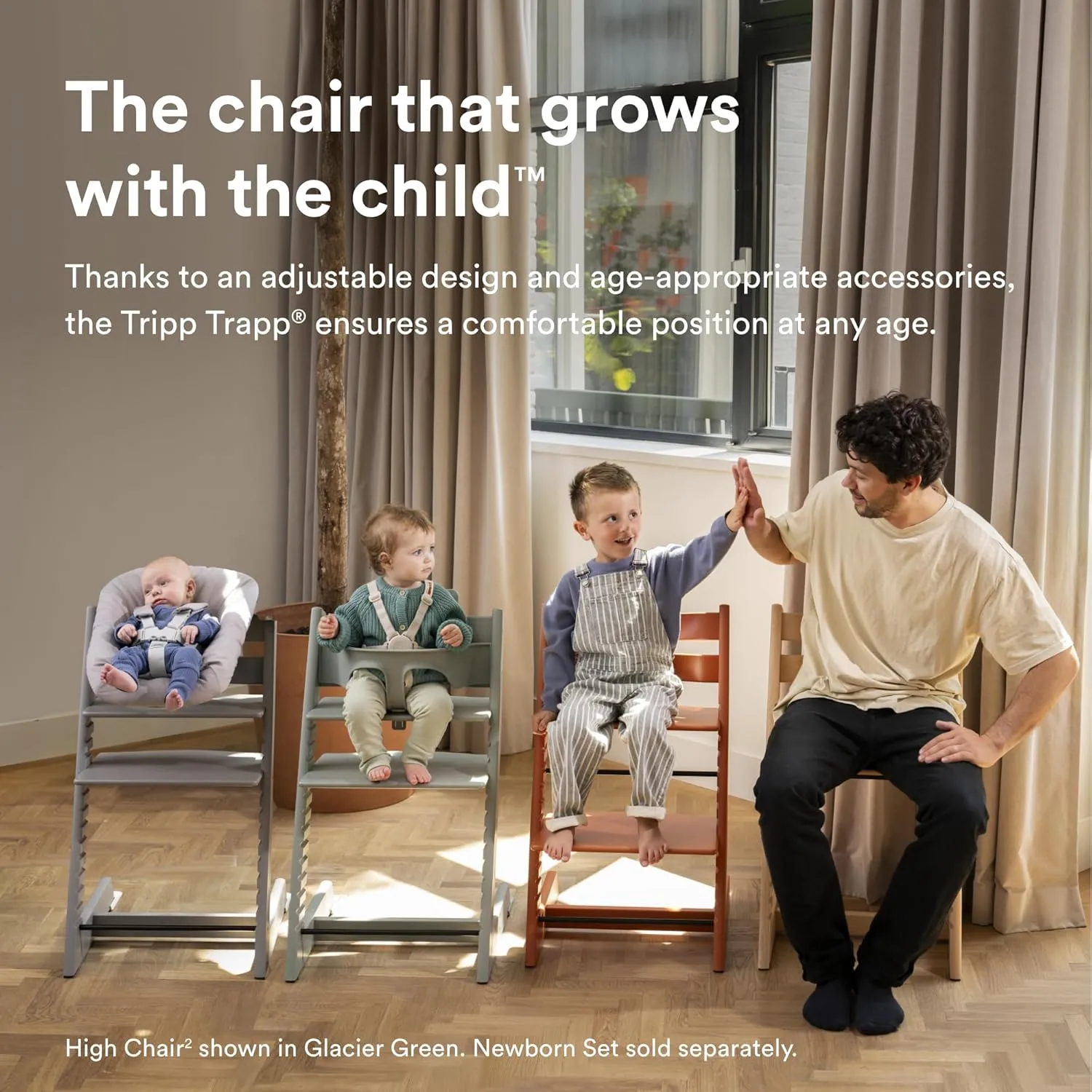 Stokke Tripp Trapp High Chair 2, Black - Includes Chair   Baby Set with Removable Harness for Children 6-36 Months - Adjustable, Ergonomic & Easy to Clean