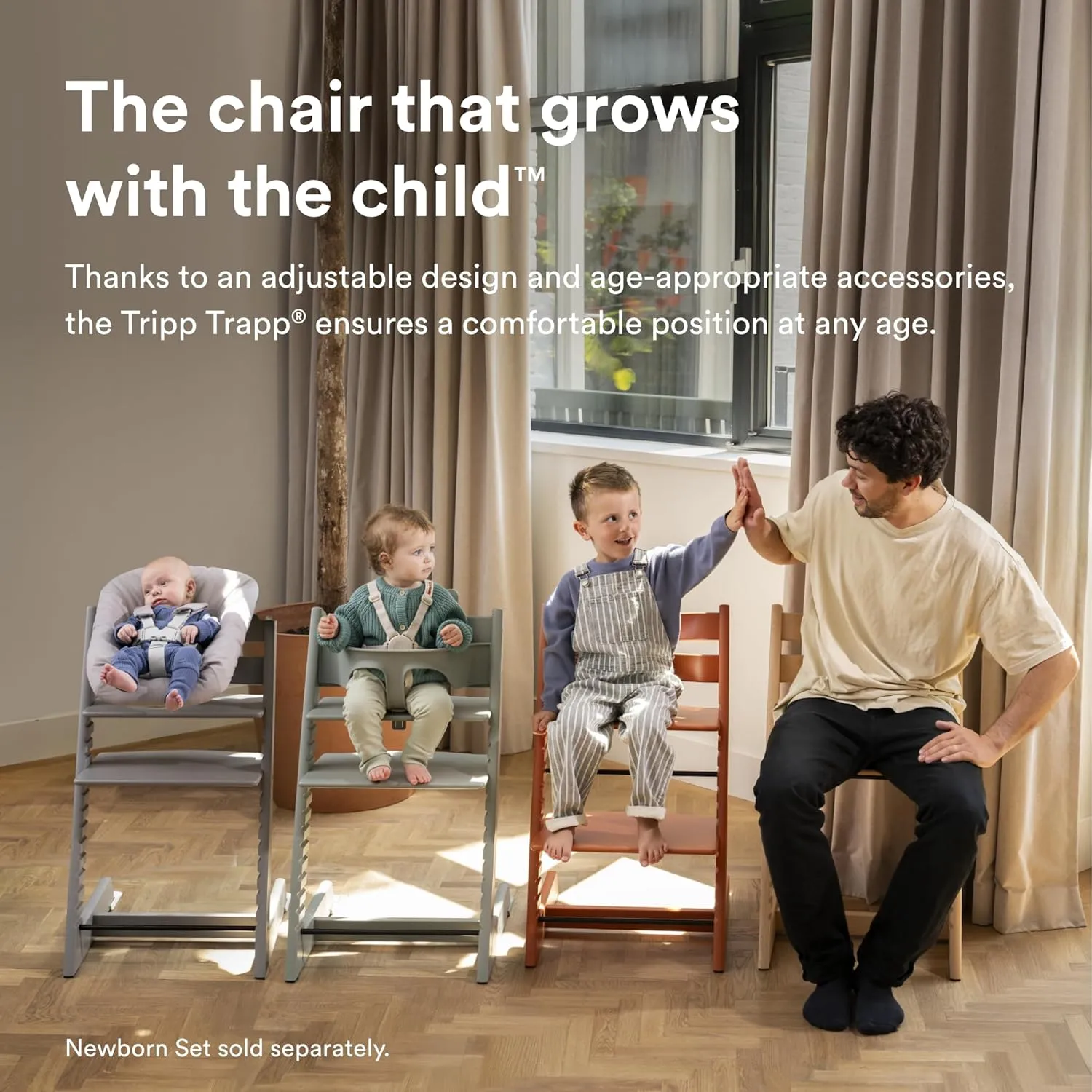 Stokke Tripp Trapp High Chair 2 (Natural), Cushion 2 (Mickey Celebration)   Stokke Tray (White) - Includes Chair   Baby Set with Removable Harness for Children 6-36 Months
