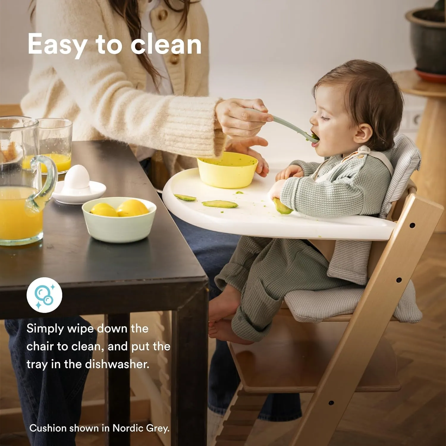 Stokke Tripp Trapp High Chair 2 (Natural), Cushion 2 (Mickey Celebration)   Stokke Tray (White) - Includes Chair   Baby Set with Removable Harness for Children 6-36 Months