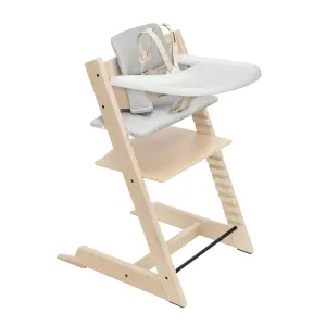 Stokke Tripp Trapp High Chair 2 (Natural), Cushion 2 (Nordic Grey)   Stokke Tray (White) - Includes Chair   Baby Set with Removable Harness for Children 6-36 Months