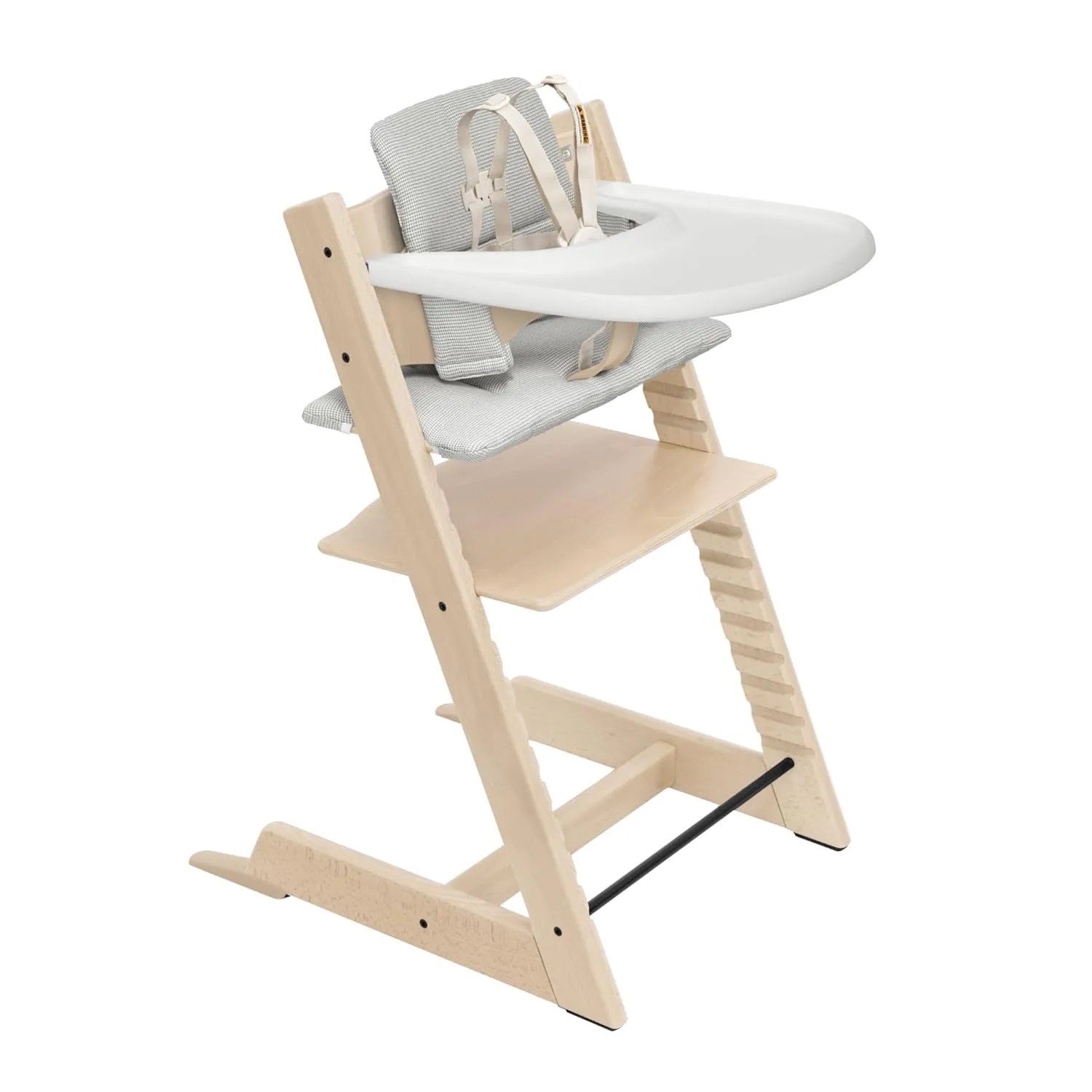 Stokke Tripp Trapp High Chair 2 (Natural), Cushion 2 (Nordic Grey)   Stokke Tray (White) - Includes Chair   Baby Set with Removable Harness for Children 6-36 Months
