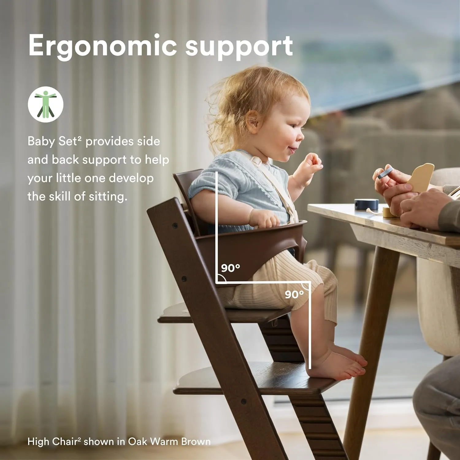 Stokke Tripp Trapp High Chair 2 (Natural), Cushion 2 (Nordic Grey)   Stokke Tray (White) - Includes Chair   Baby Set with Removable Harness for Children 6-36 Months