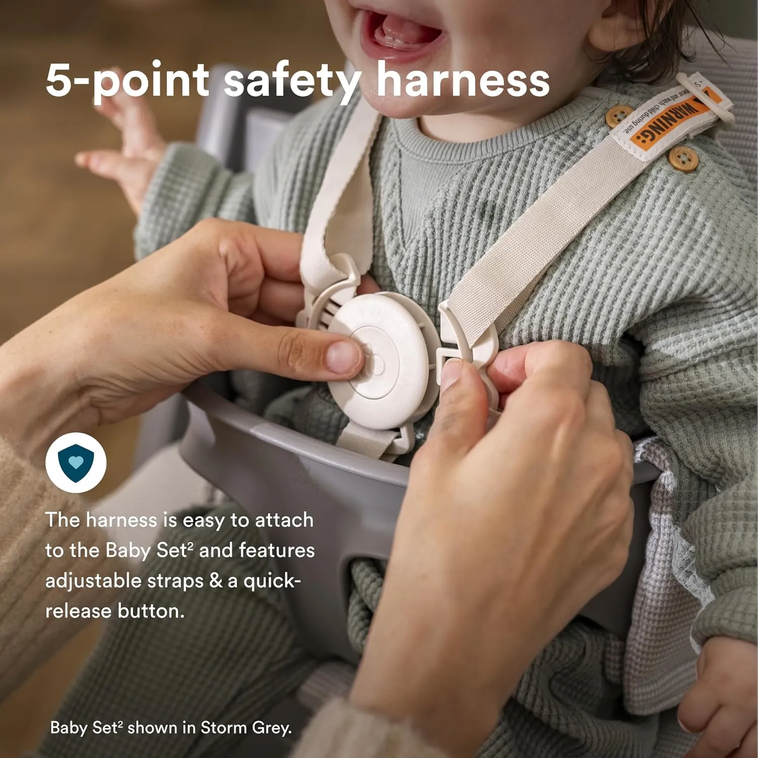 Stokke Tripp Trapp High Chair 2 (Natural), Cushion 2 (Nordic Grey)   Stokke Tray (White) - Includes Chair   Baby Set with Removable Harness for Children 6-36 Months