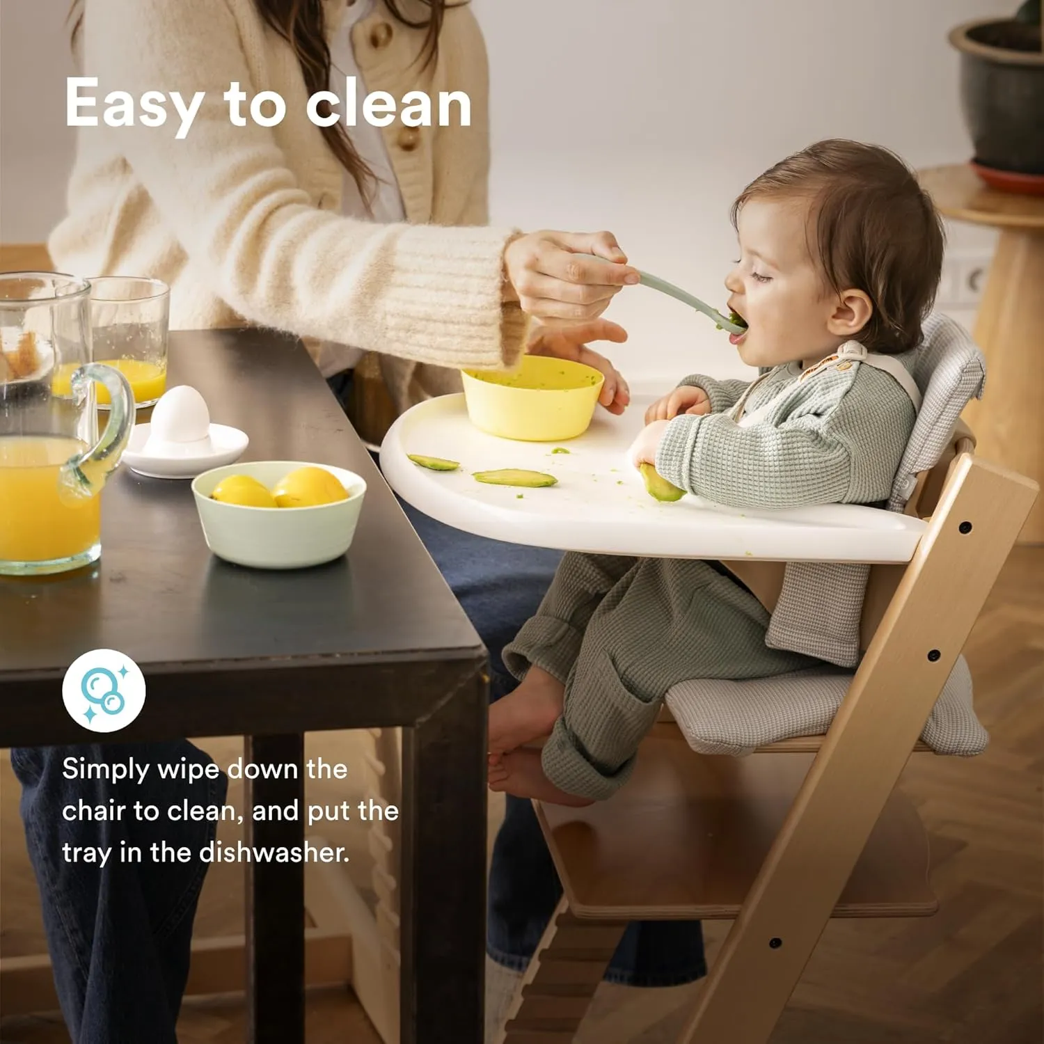 Stokke Tripp Trapp High Chair 2 (Natural), Cushion 2 (Nordic Grey)   Stokke Tray (White) - Includes Chair   Baby Set with Removable Harness for Children 6-36 Months