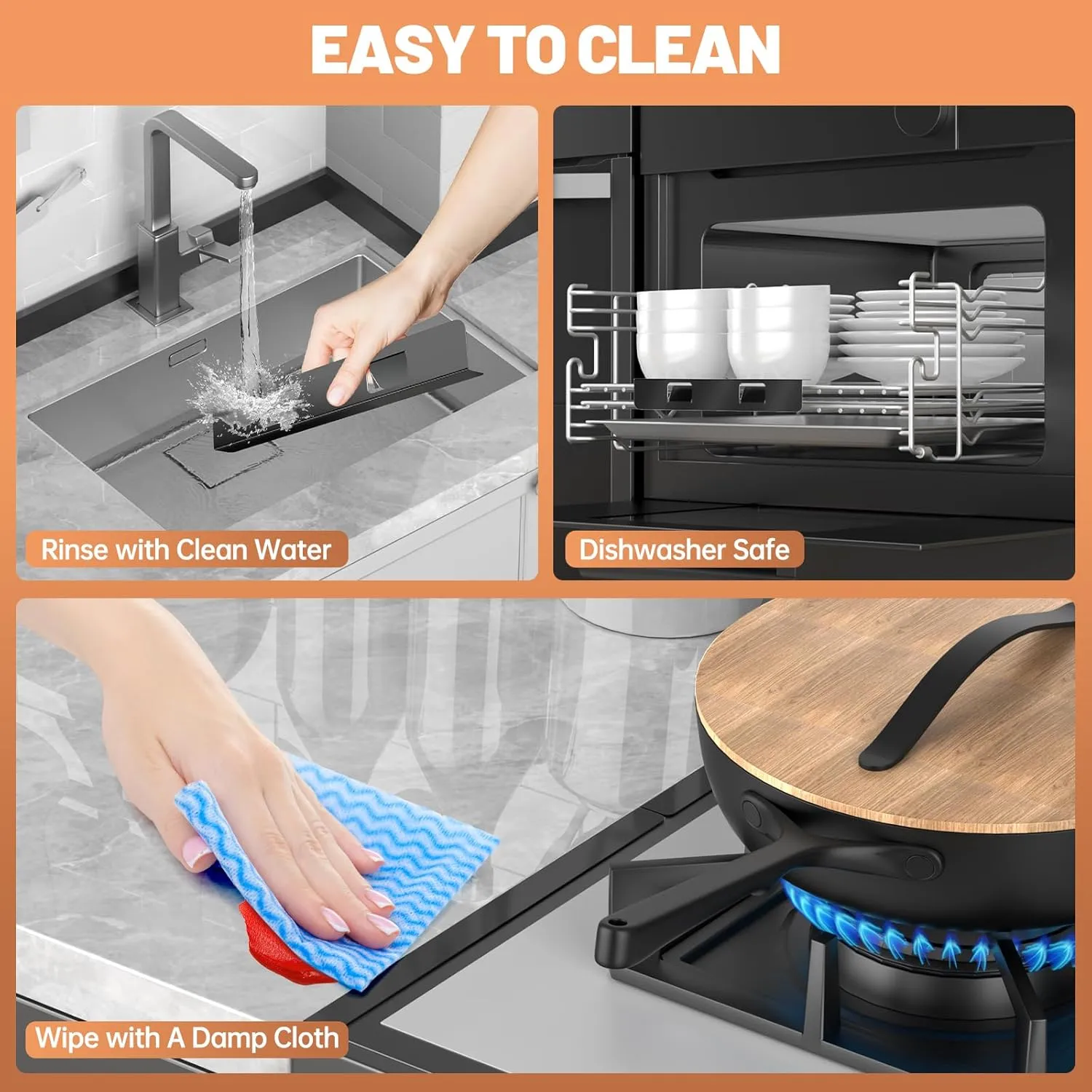 Stove Gap Covers 316 Stainless Steel Stove Gap Filler Oven Side Gap Filler Between Stove and Counter Slide in Range Trim Kit for 16.6“ and 23.2” Kitchen Crack(4 Pack Shiny Black)