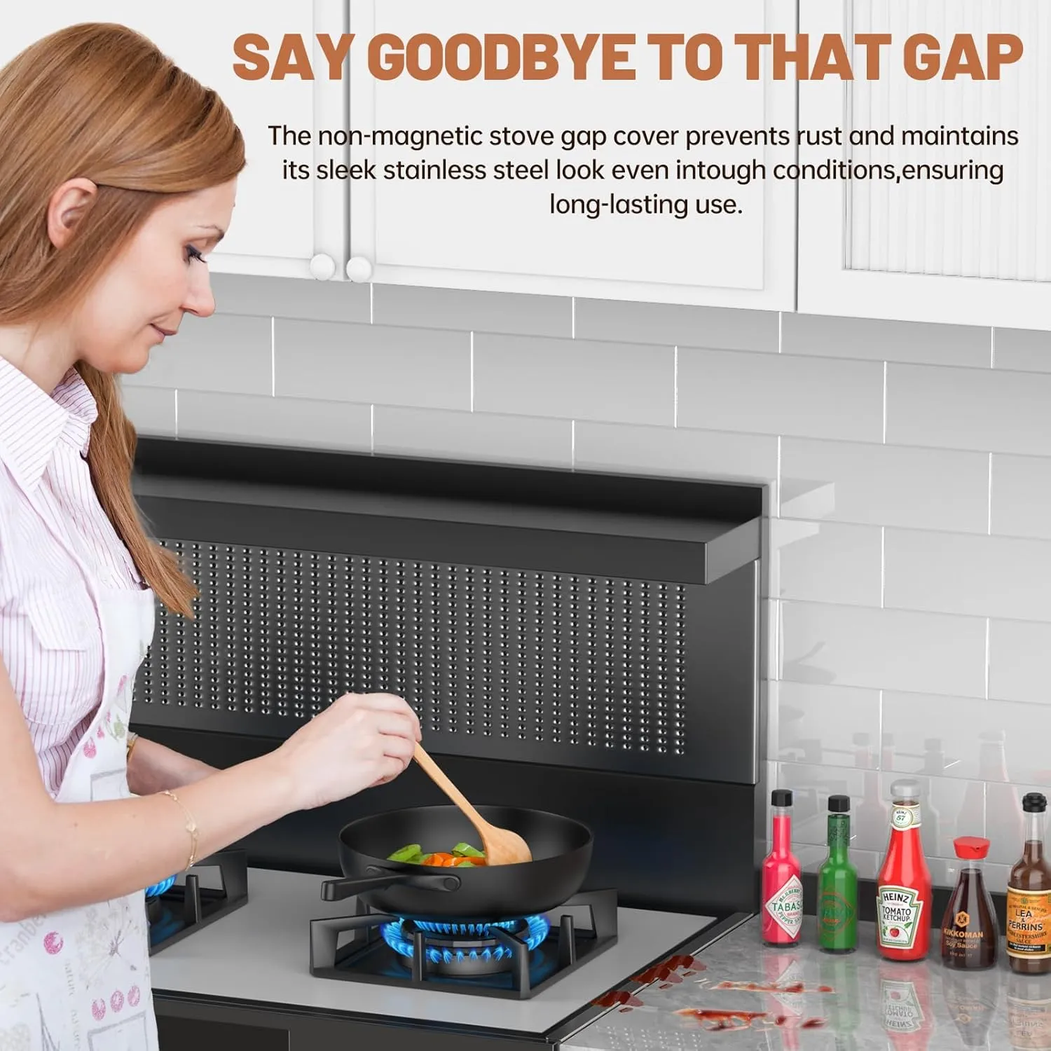 Stove Gap Covers 316 Stainless Steel Stove Gap Filler Oven Side Gap Filler Between Stove and Counter Slide in Range Trim Kit for 16.6“ and 23.2” Kitchen Crack(4 Pack Shiny Black)
