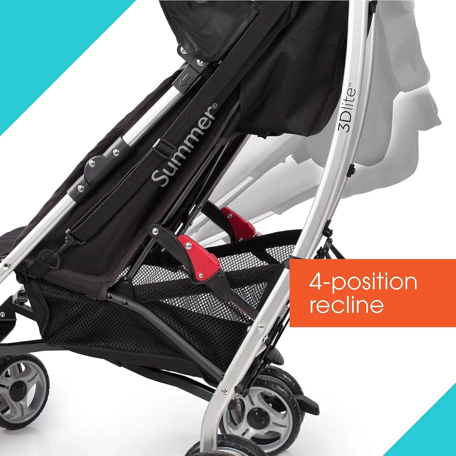 Summer Infant 3Dlite Convenience Stroller, Teal - Lightweight Stroller with Aluminum Frame, Large Seat Area, 4 Position Recline, Extra Large Storage Basket, 1 Count (Pack of 1)