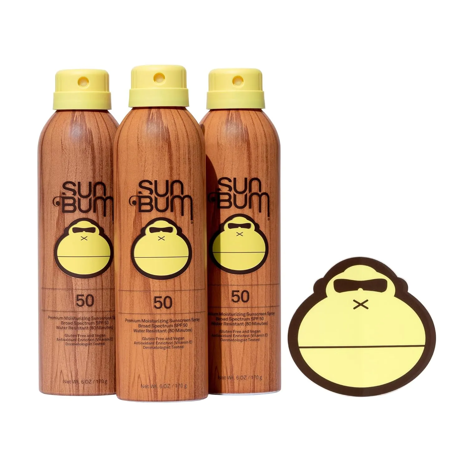 Sun Bum Original Moisturizing Sunscreen Spray SPF 50 with Sunny Sticker, Vegan and Reef Friendly, Octinoxate & Oxybenzone Free, Broad Spectrum UVA/UVB Sunscreen, 3 Pack, 6 oz