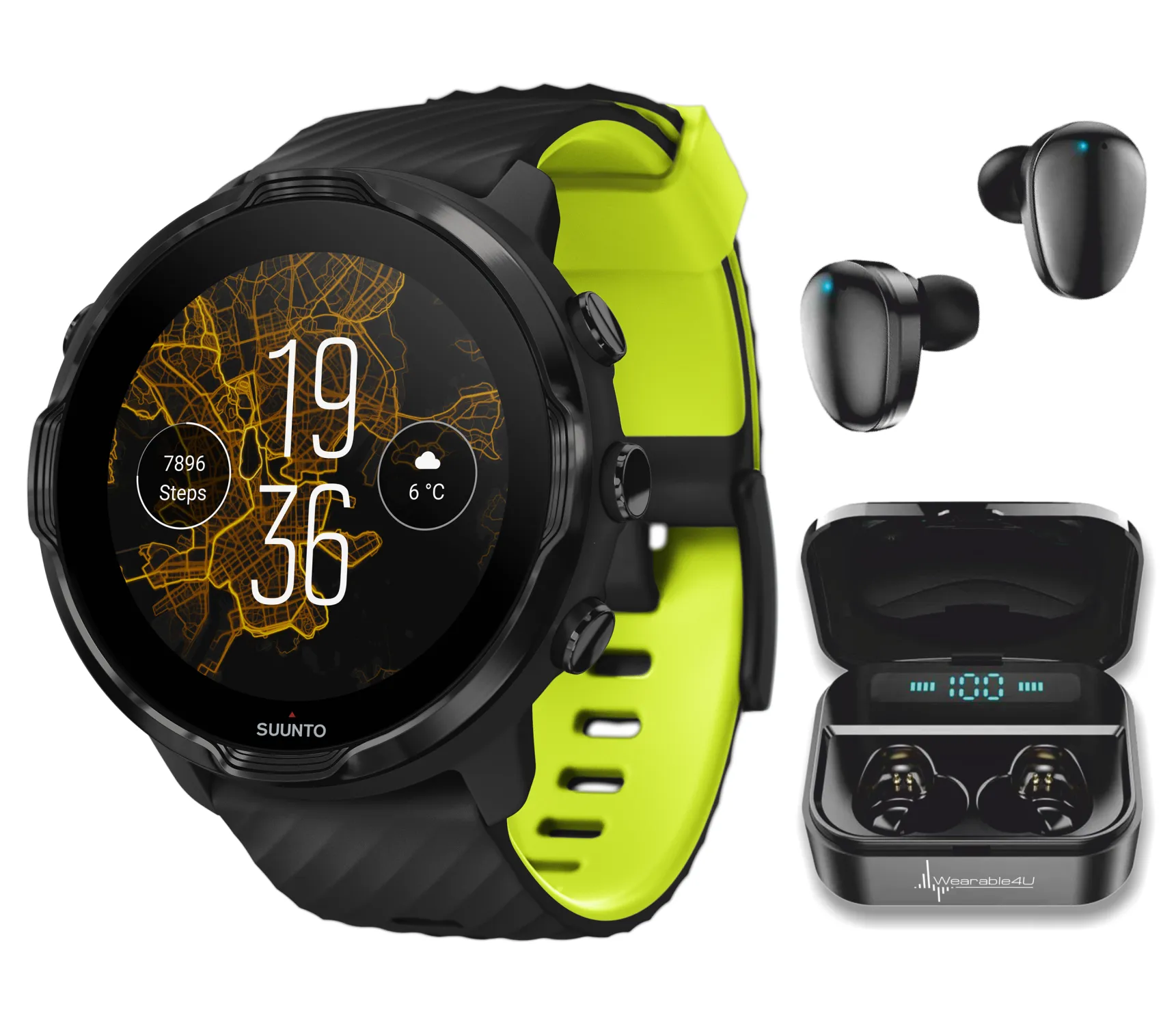SUUNTO 7 GPS Sports Smartwatch with Versatile Sports Experience with Wearable4U EarBuds Power Bundle