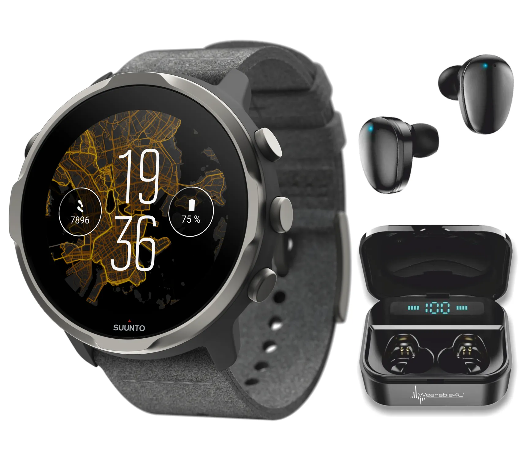 SUUNTO 7 GPS Sports Smartwatch with Versatile Sports Experience with Wearable4U EarBuds Power Bundle