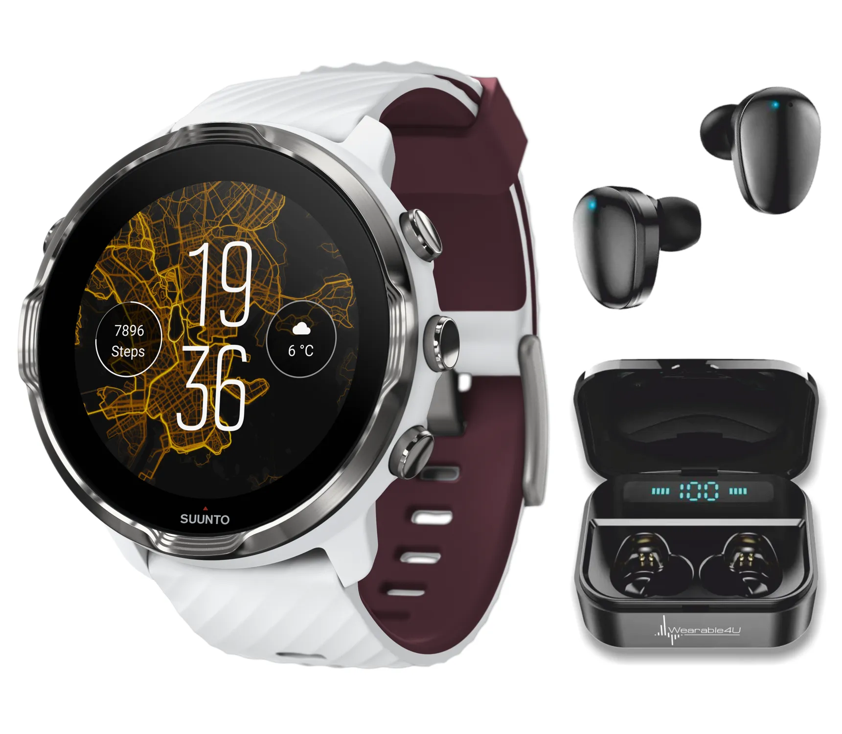 SUUNTO 7 GPS Sports Smartwatch with Versatile Sports Experience with Wearable4U EarBuds Power Bundle