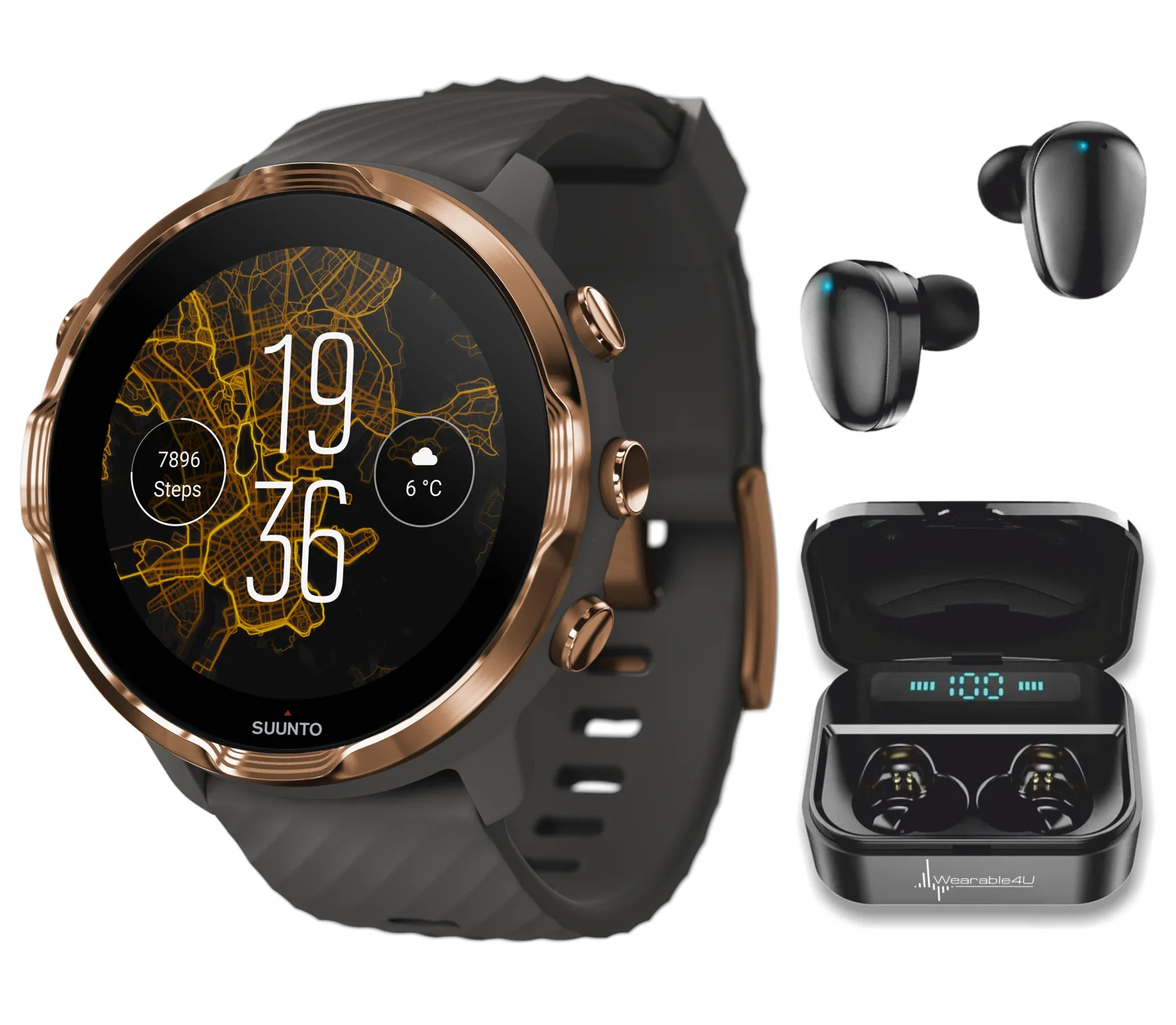 SUUNTO 7 GPS Sports Smartwatch with Versatile Sports Experience with Wearable4U EarBuds Power Bundle