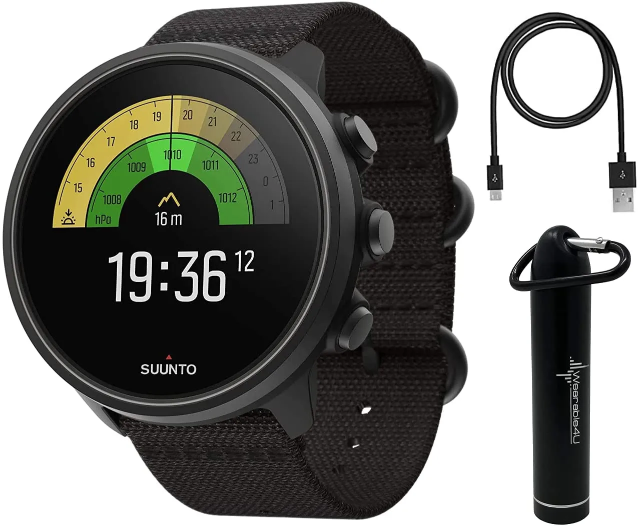 SUUNTO 9 Baro Multisport GPS Smartwatch, Charcoal Black Titanium with Wearable4U Power Bank Bundle